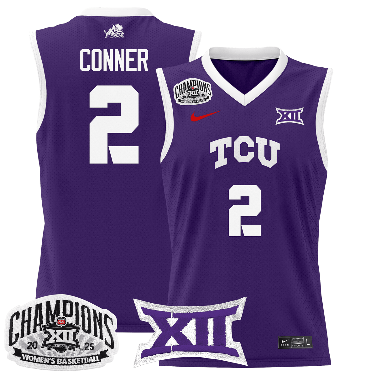 Men's Size - TCU Horned Frogs 2025 BIG 12 Women's Conference Tournament Champions Lightweight Basketball Jersey - All Stitched