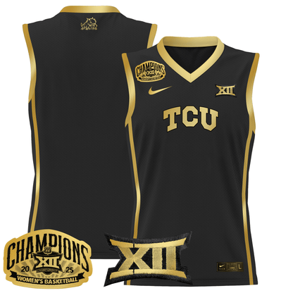 Men's Size - TCU Horned Frogs 2025 BIG 12 Women's Conference Tournament Champions Lightweight Basketball Jersey - All Stitched