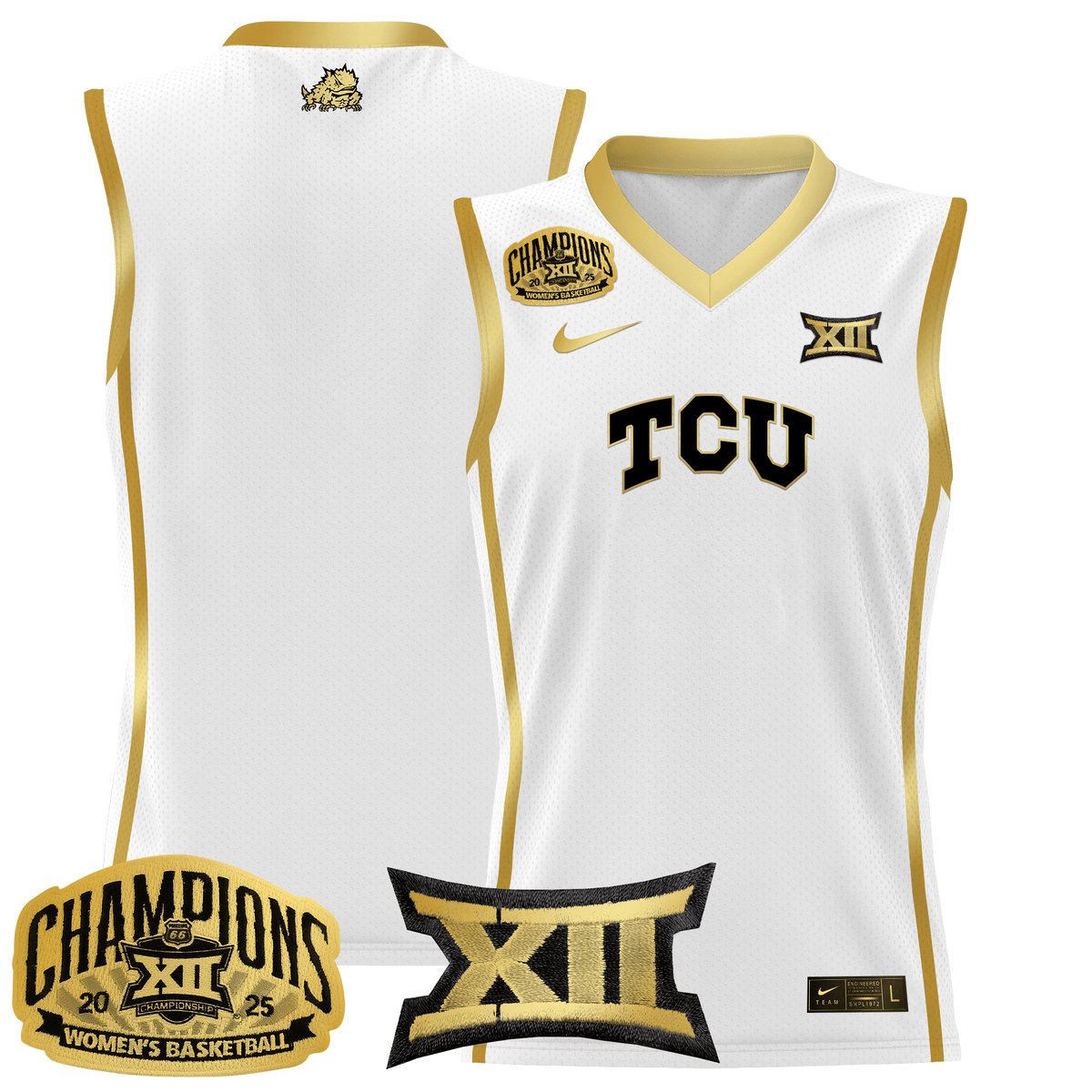 Men's Size - TCU Horned Frogs 2025 BIG 12 Women's Conference Tournament Champions Lightweight Basketball Jersey - All Stitched