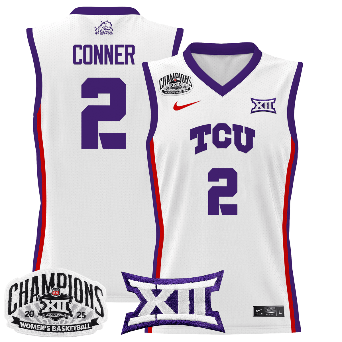 Men's Size - TCU Horned Frogs 2025 BIG 12 Women's Conference Tournament Champions Lightweight Basketball Jersey - All Stitched