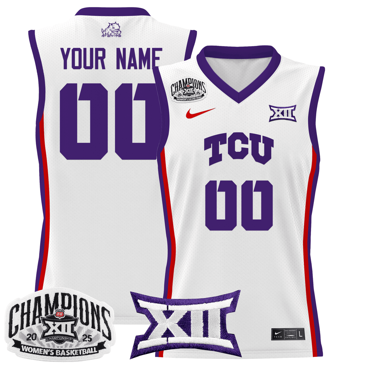 TCU Horned Frogs 2025 BIG 12 Women's Conference Tournament Champions Lightweight Basketball Custom Jersey - All Stitched