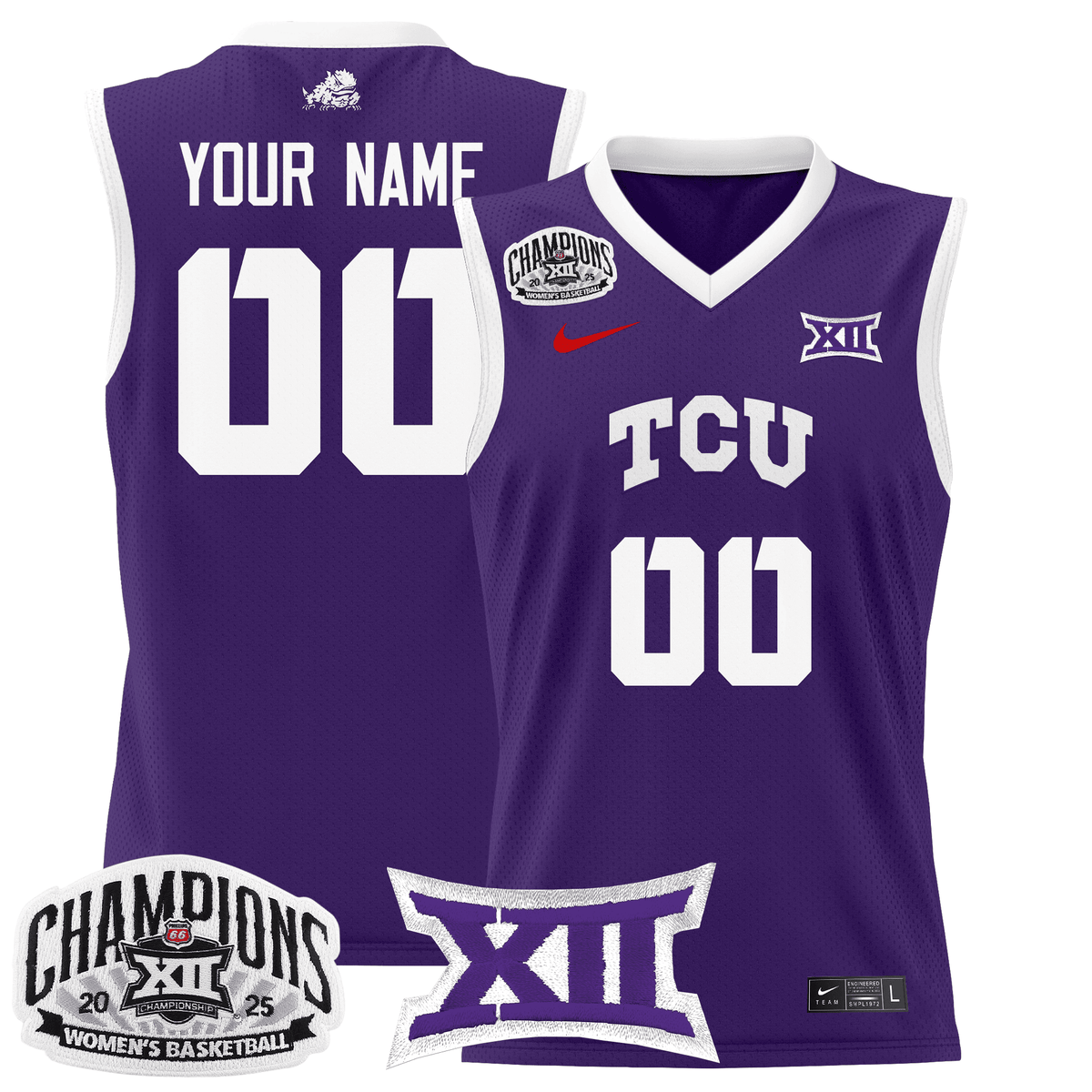 TCU Horned Frogs 2025 BIG 12 Women's Conference Tournament Champions Lightweight Basketball Custom Jersey - All Stitched