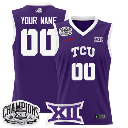 TCU Horned Frogs 2025 BIG 12 Women's Conference Tournament Champions Lightweight Basketball Custom Jersey - All Stitched