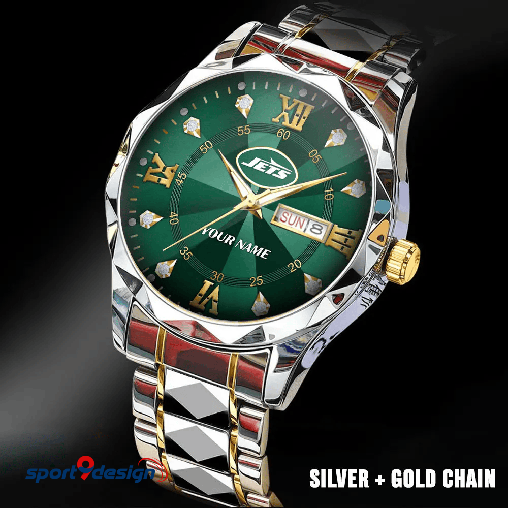 NYJ - American Football Luxury Hand Watch All Team Custom Any Name Gift For Fan - Limited Edition