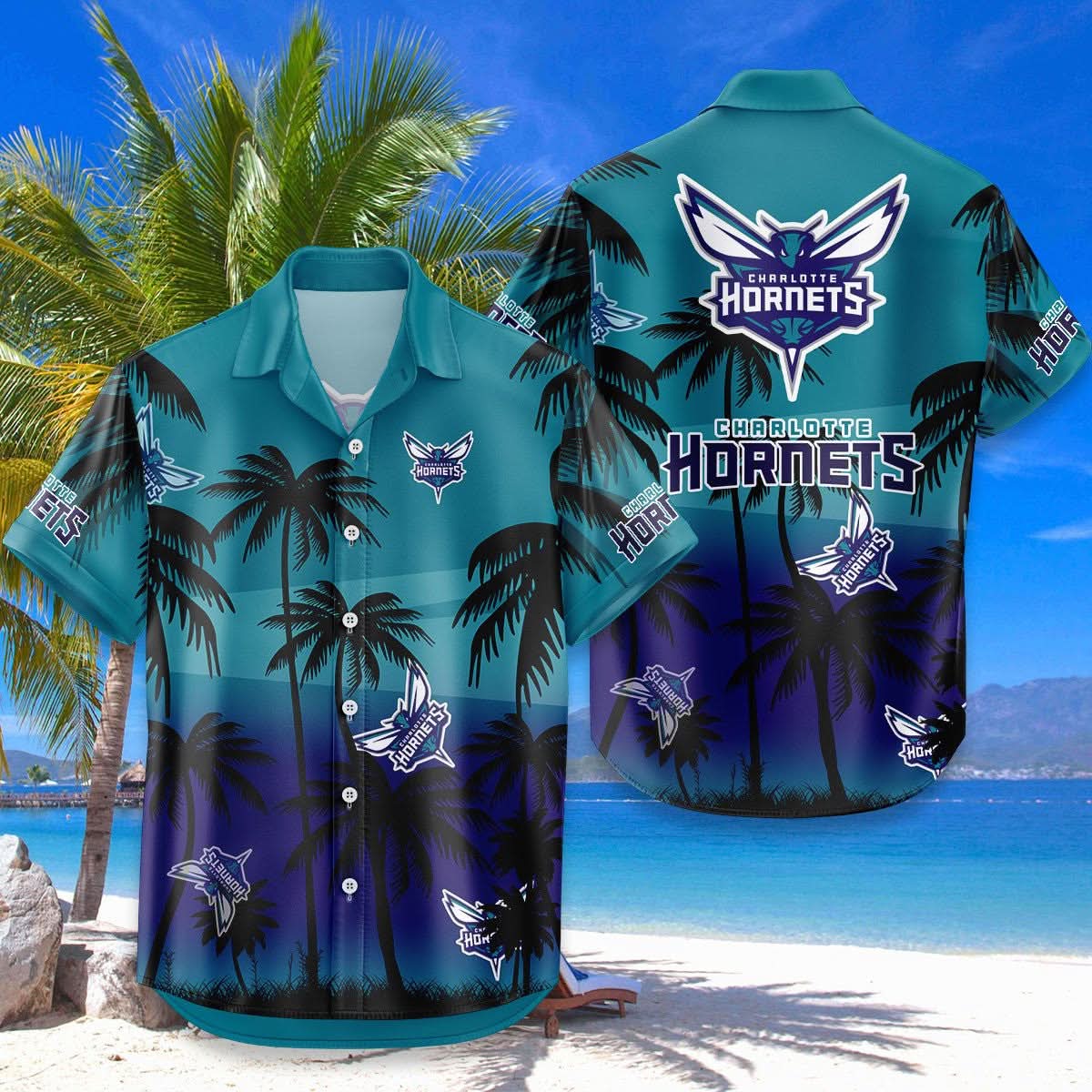Charlotte Hornets Hawaiian Shirt Coconut Tree