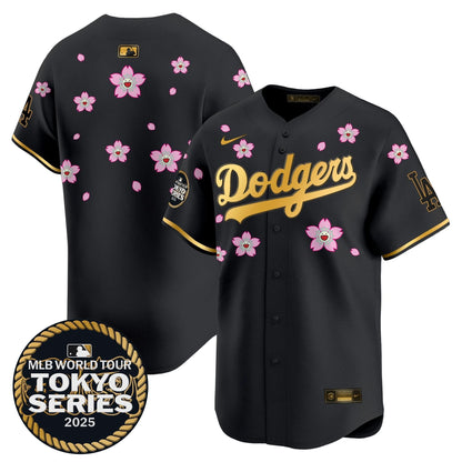 Men's Dodgers Tokyo Series 2025 Gold Trim Vapor Premier Limited Jersey V2 - Stitched