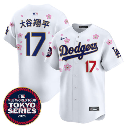 Men's Dodgers Tokyo Series 2025 Gold Trim Vapor Premier Limited Jersey V2 - Stitched