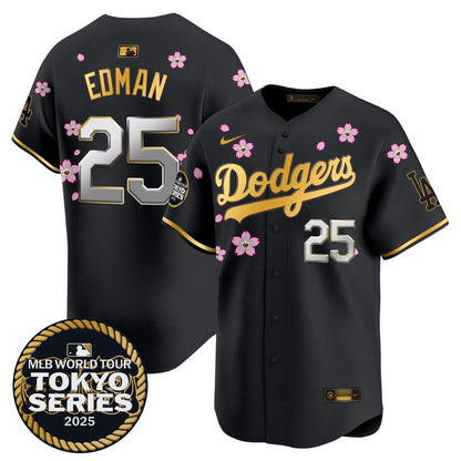 Men's Dodgers Tokyo Series 2025 Gold Trim Vapor Premier Limited Jersey V2 - Stitched