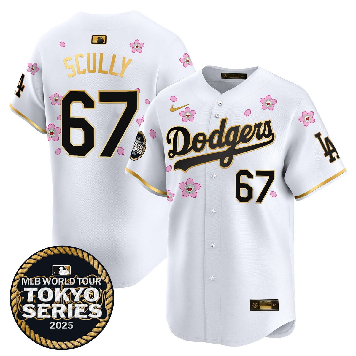 Men's Dodgers Tokyo Series 2025 Gold Trim Vapor Premier Limited Jersey V2 - Stitched