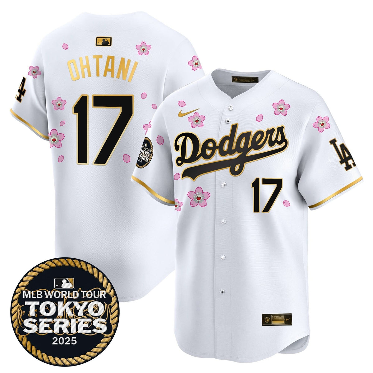 Men's Dodgers Tokyo Series 2025 Gold Trim Vapor Premier Limited Jersey V2 - Stitched