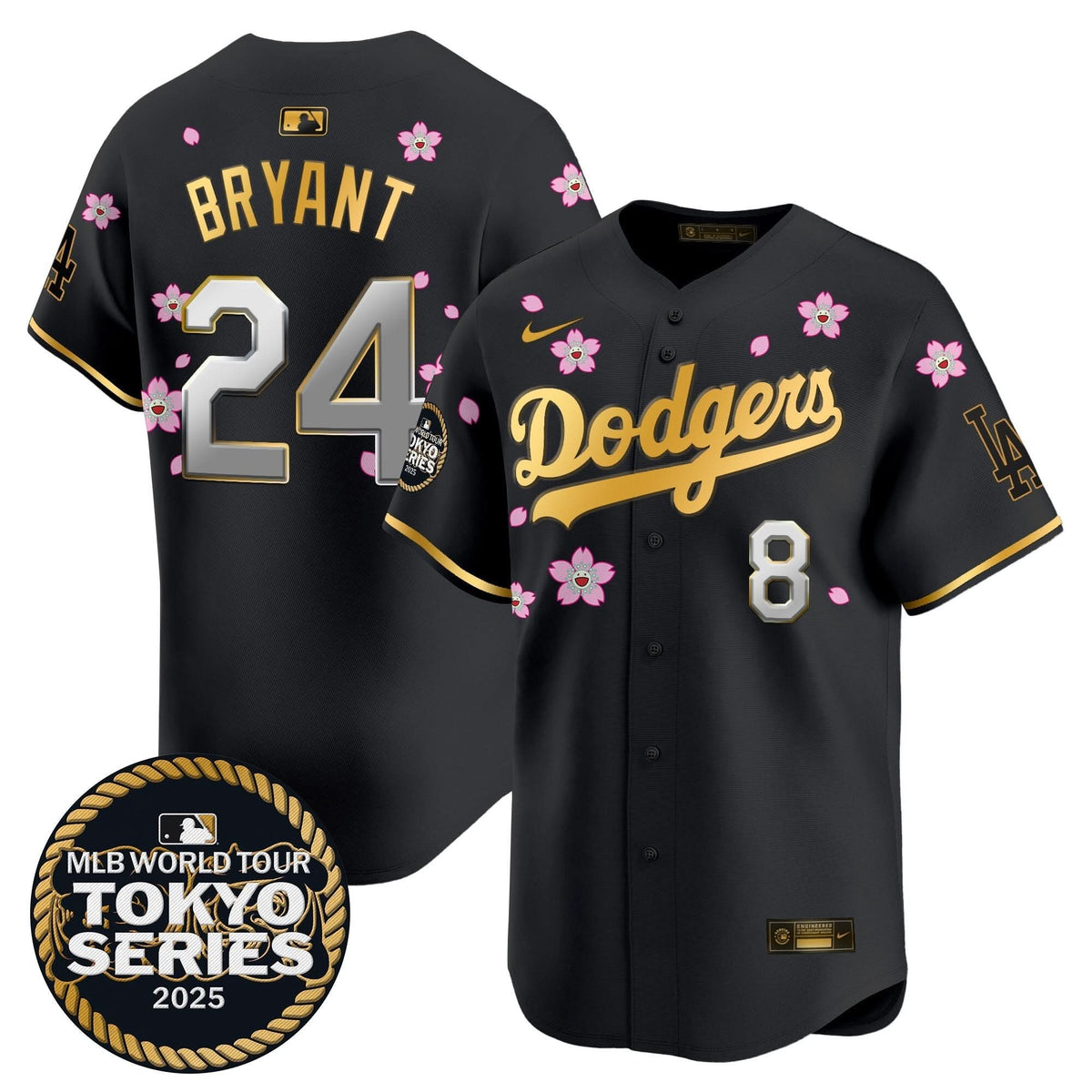 Men's Dodgers Tokyo Series 2025 Gold Trim Vapor Premier Limited Jersey V2 - Stitched