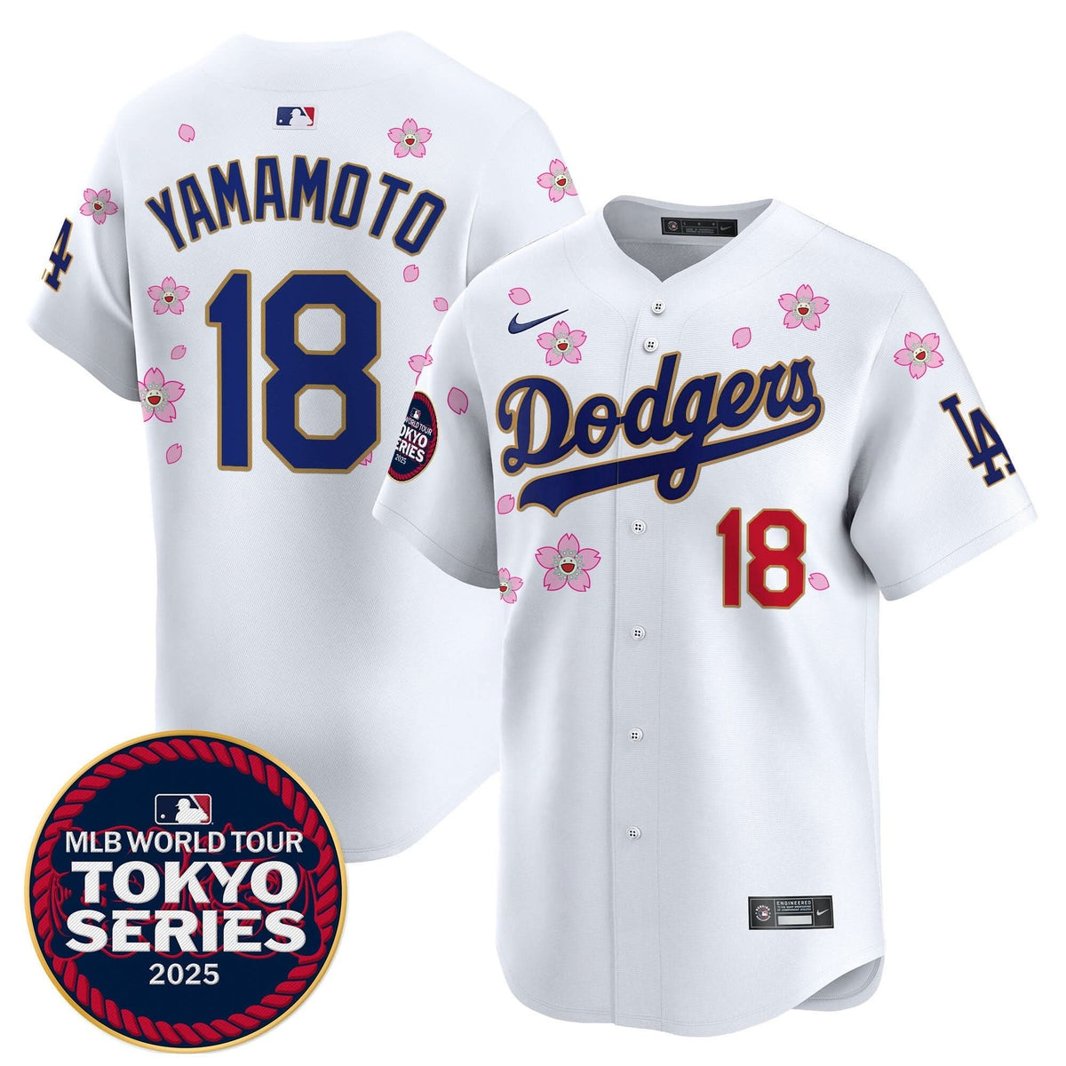 Men's Dodgers Tokyo Series 2025 Gold Trim Vapor Premier Limited Jersey V2 - Stitched