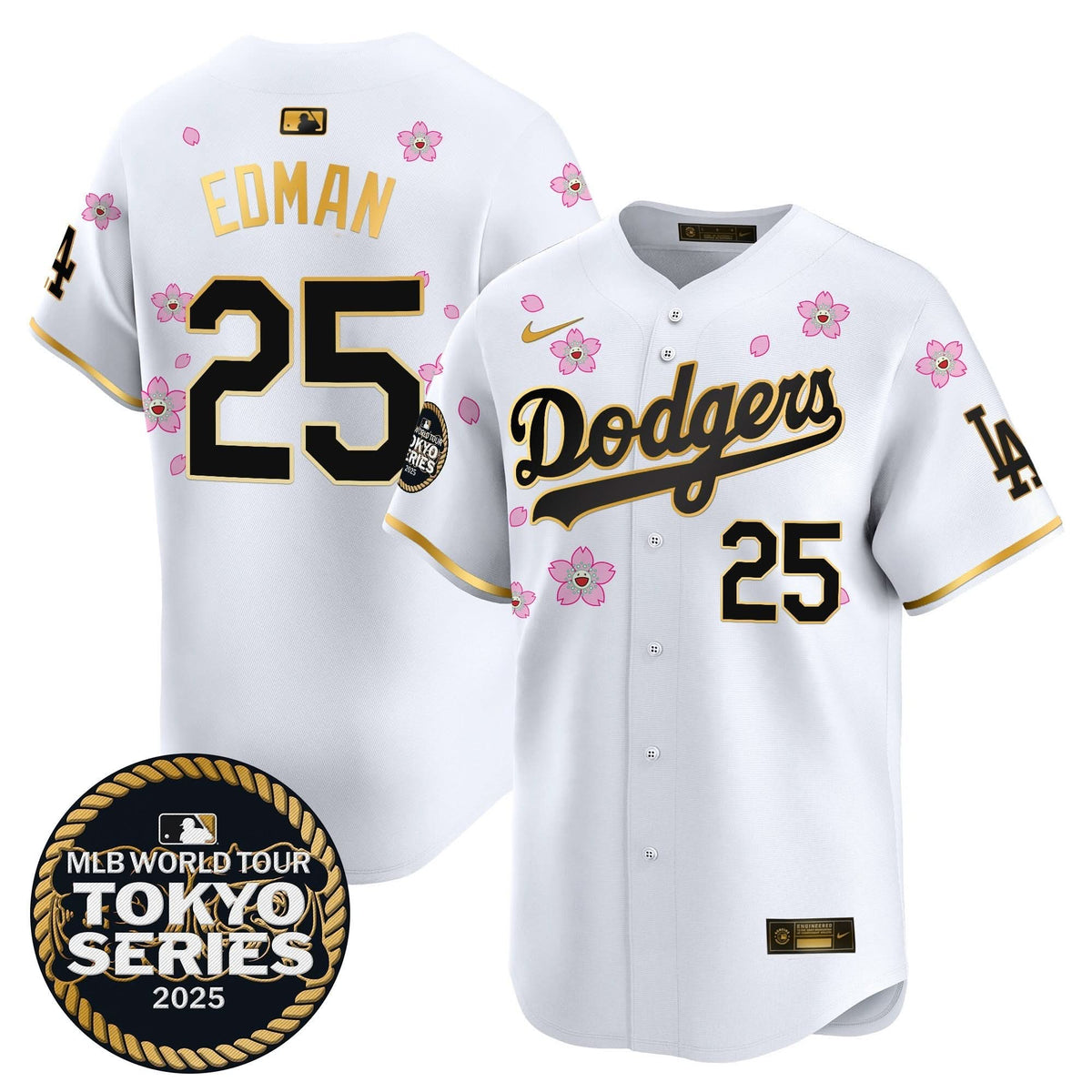 Men's Dodgers Tokyo Series 2025 Gold Trim Vapor Premier Limited Jersey V2 - Stitched