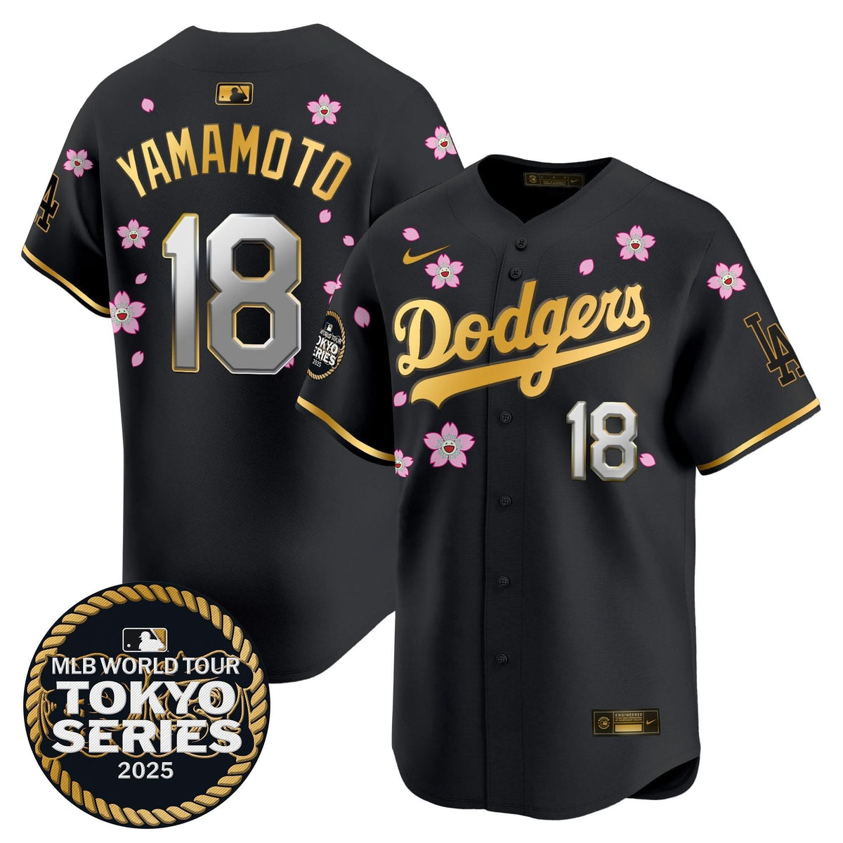 Men's Dodgers Tokyo Series 2025 Gold Trim Vapor Premier Limited Jersey V2 - Stitched
