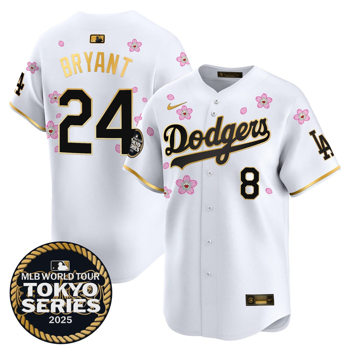 Men's Dodgers Tokyo Series 2025 Gold Trim Vapor Premier Limited Jersey V2 - Stitched