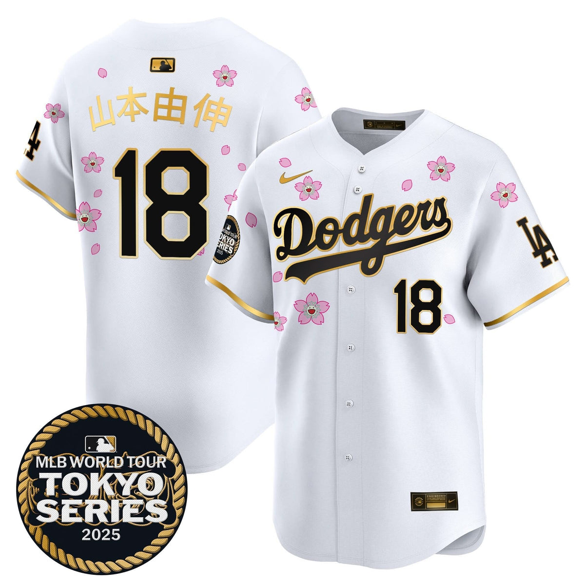 Men's Dodgers Tokyo Series 2025 Gold Trim Vapor Premier Limited Jersey V2 - Stitched