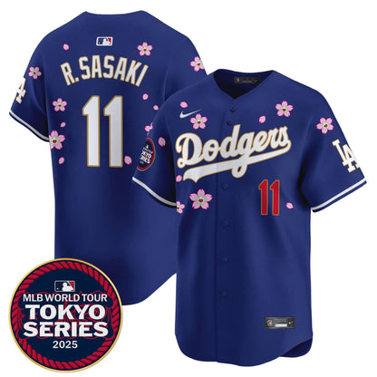 Men's Dodgers Tokyo Series 2025 Gold Trim Vapor Premier Limited Jersey V2 - Stitched