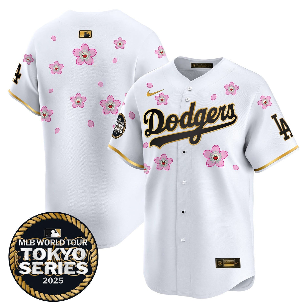 Men's Dodgers Tokyo Series 2025 Gold Trim Vapor Premier Limited Jersey V2 - Stitched