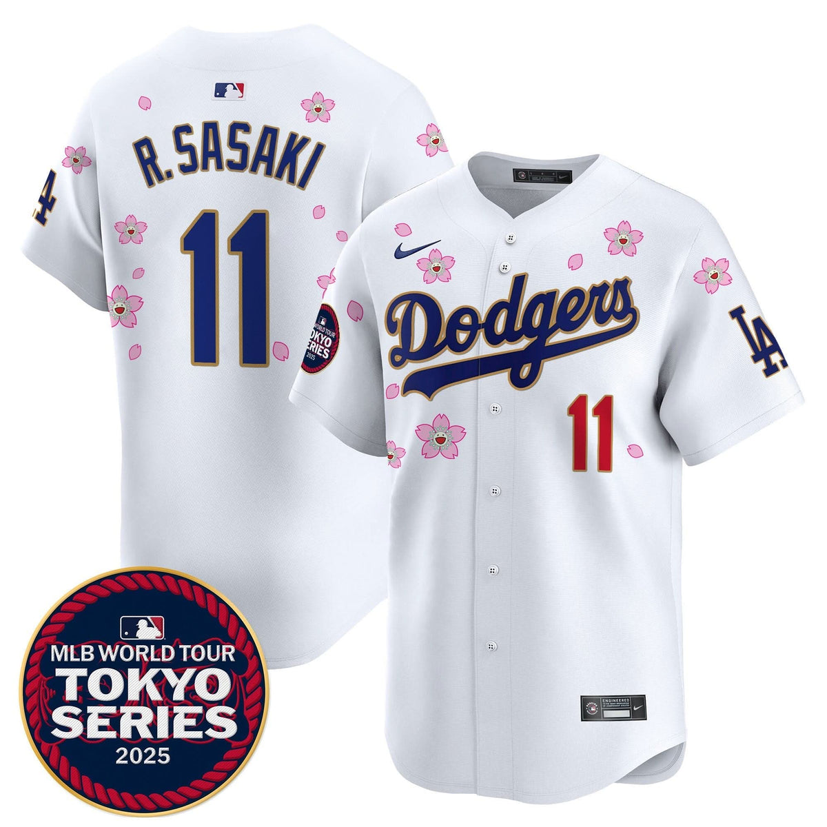 Men's Dodgers Tokyo Series 2025 Gold Trim Vapor Premier Limited Jersey V2 - Stitched