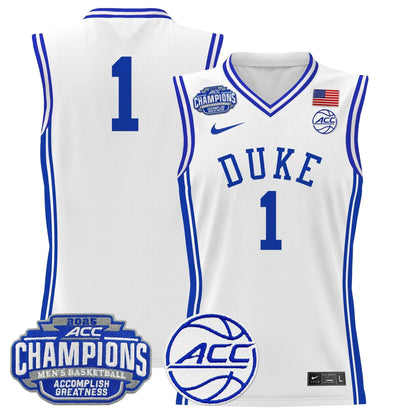 Men's Duke Blue Devils 2025 ACC Conference Tournament Champions Basketball Jersey - All Stitched