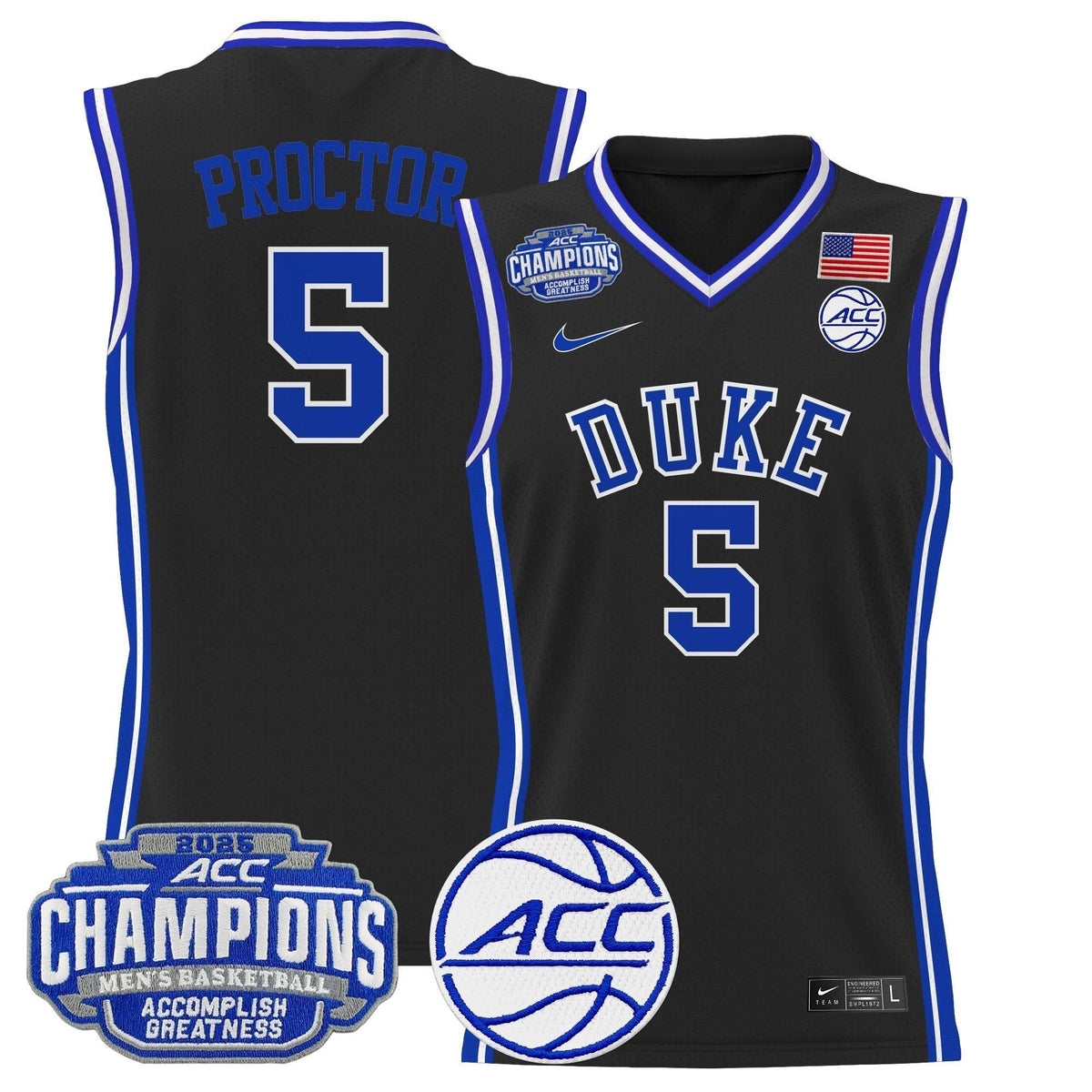 Men's Duke Blue Devils 2025 ACC Conference Tournament Champions Basketball Jersey - All Stitched