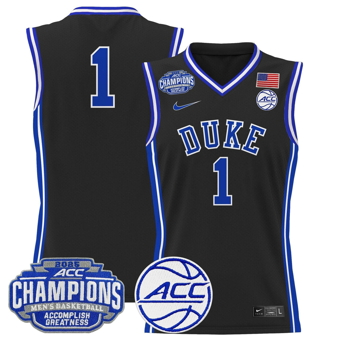 Men's Duke Blue Devils 2025 ACC Conference Tournament Champions Basketball Jersey - All Stitched