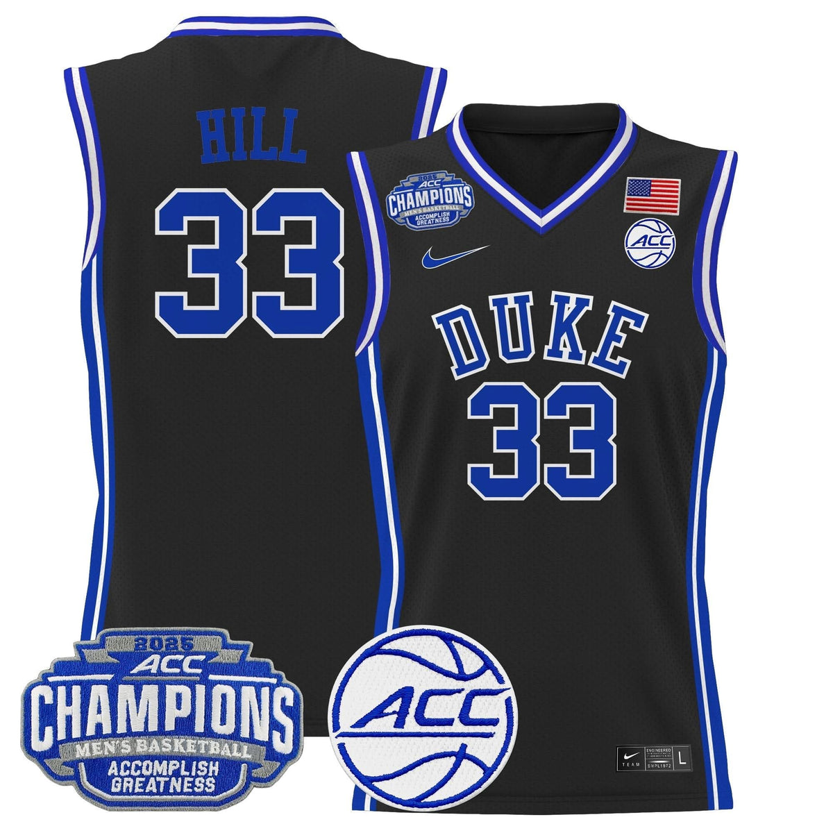Men's Duke Blue Devils 2025 ACC Conference Tournament Champions Basketball Jersey - All Stitched