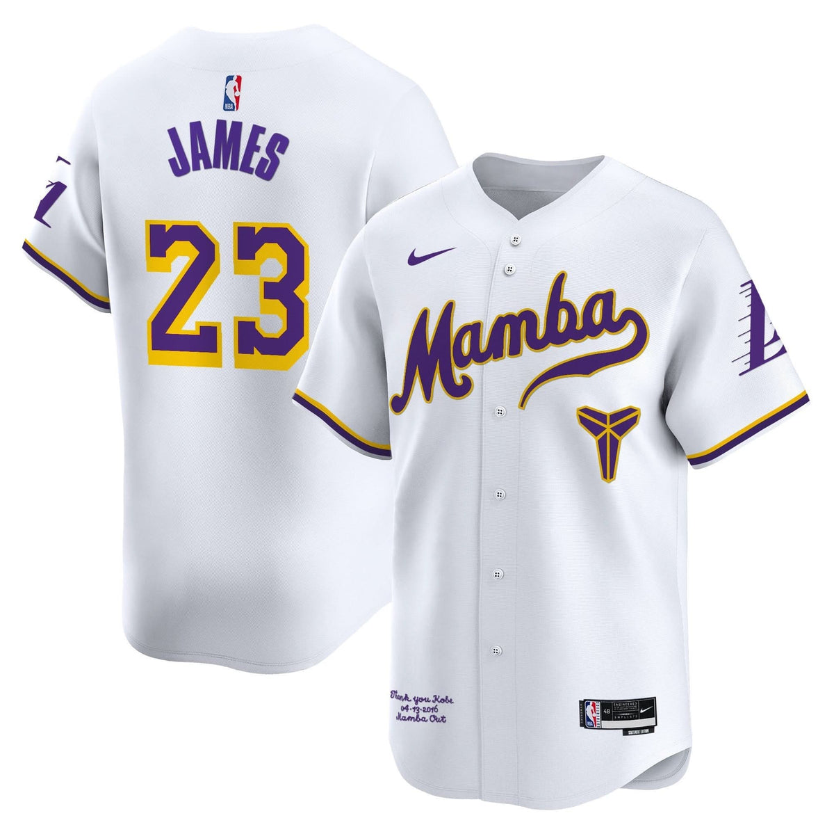 Men's Los Angeles Lakers Kobe Bryant Mamba Vapor Baseball Jersey - All Stitched