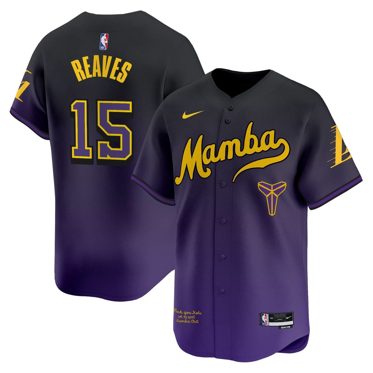Men's Los Angeles Lakers Kobe Bryant Mamba Vapor Baseball Jersey - All Stitched