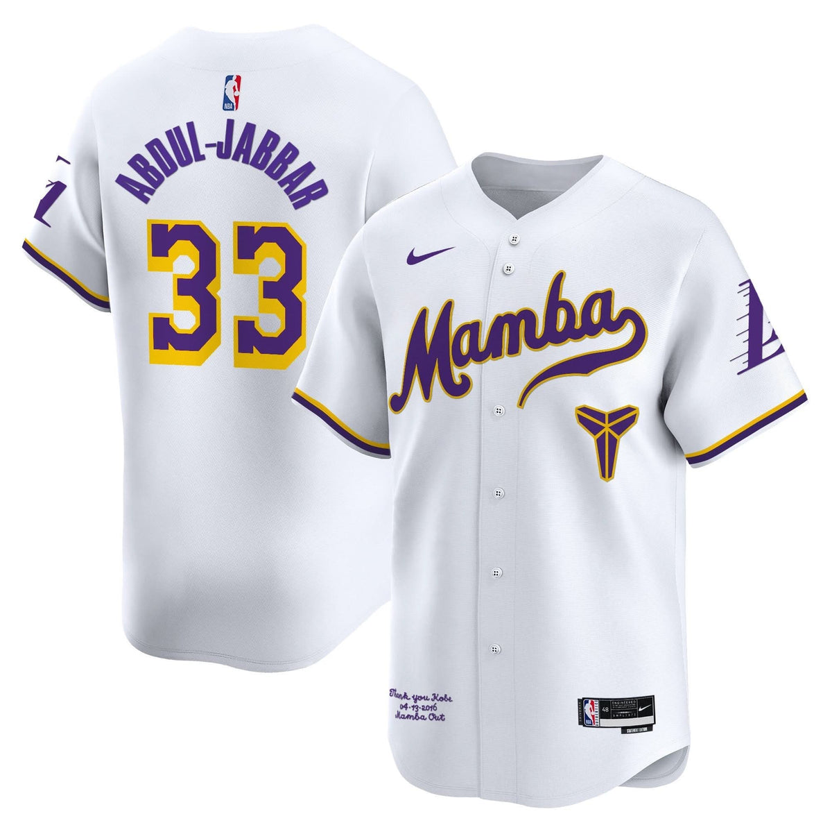 Men's Los Angeles Lakers Kobe Bryant Mamba Vapor Baseball Jersey - All Stitched