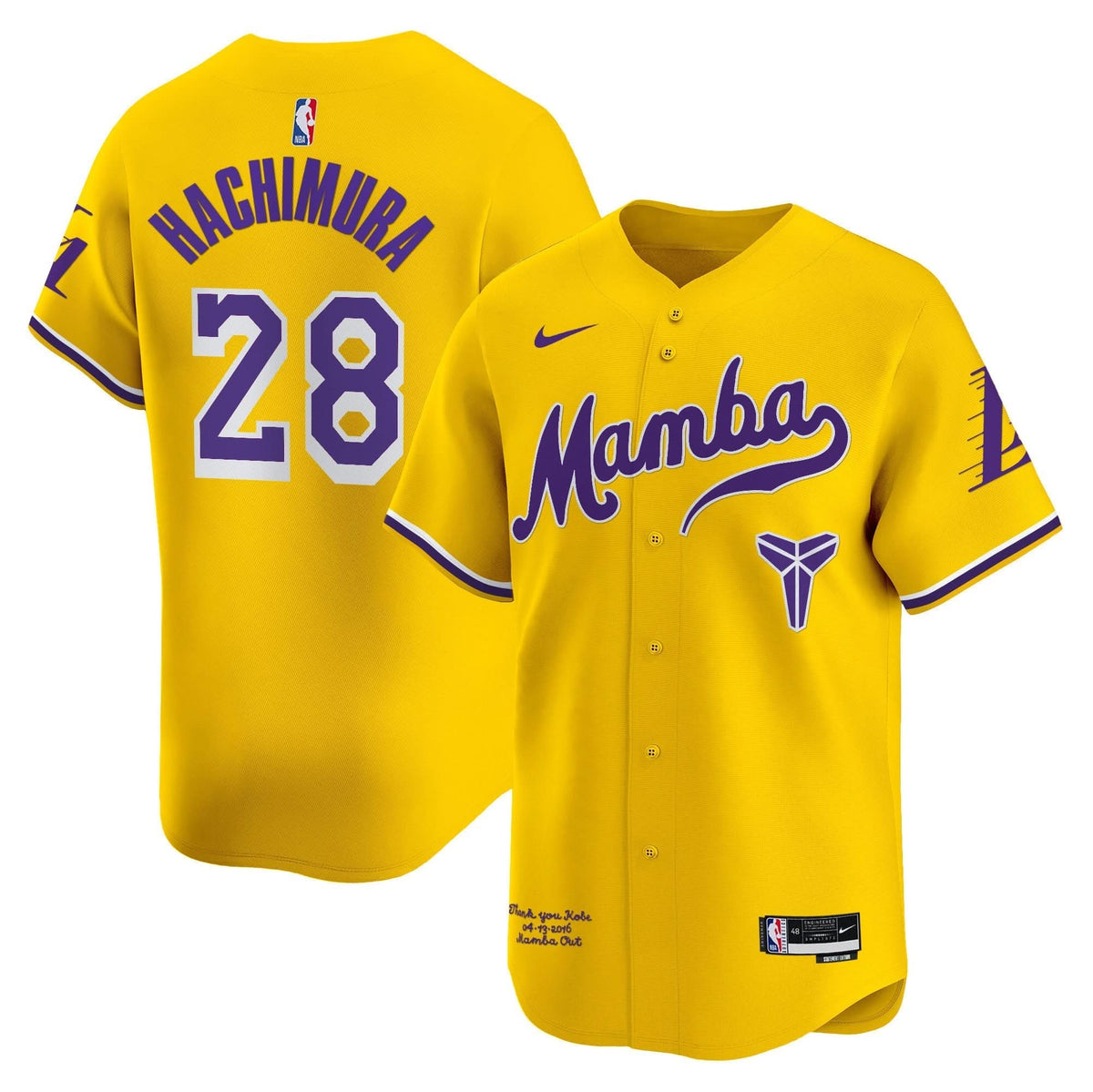 Men's Los Angeles Lakers Kobe Bryant Mamba Vapor Baseball Jersey - All Stitched