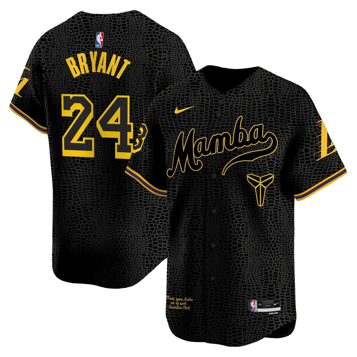 Los Angeles Lakers Kobe Bryant Mamba Vapor Baseball Jersey - All Stitched
