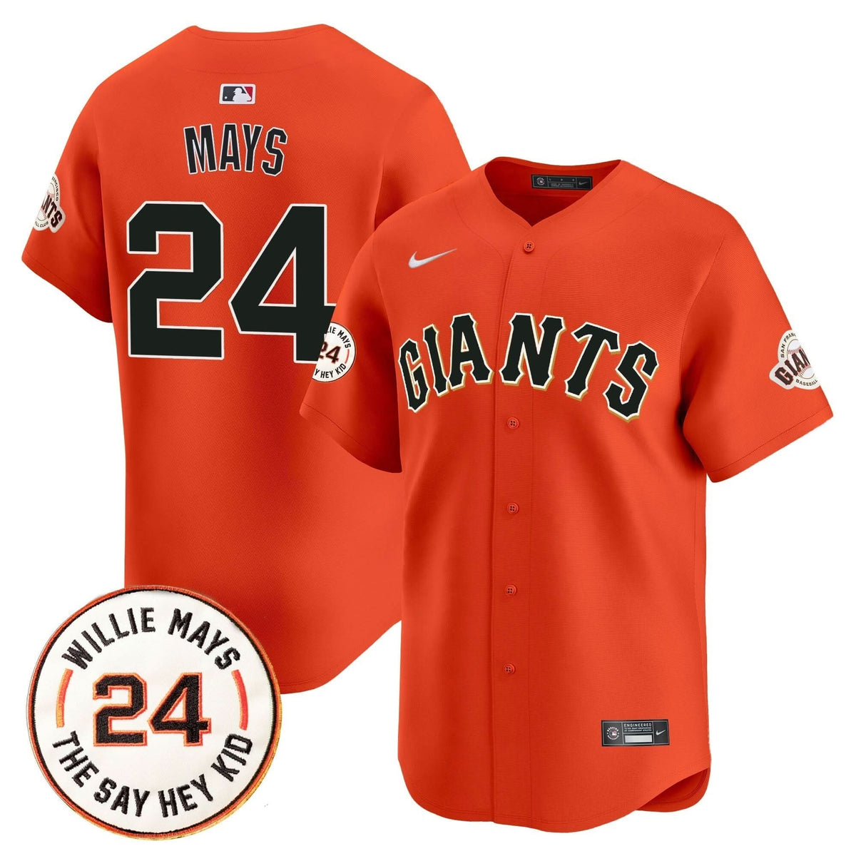 Men's San Francisco Giants 2025 Willie Mays Patch Vapor Premier Limited Jersey - All Stitched