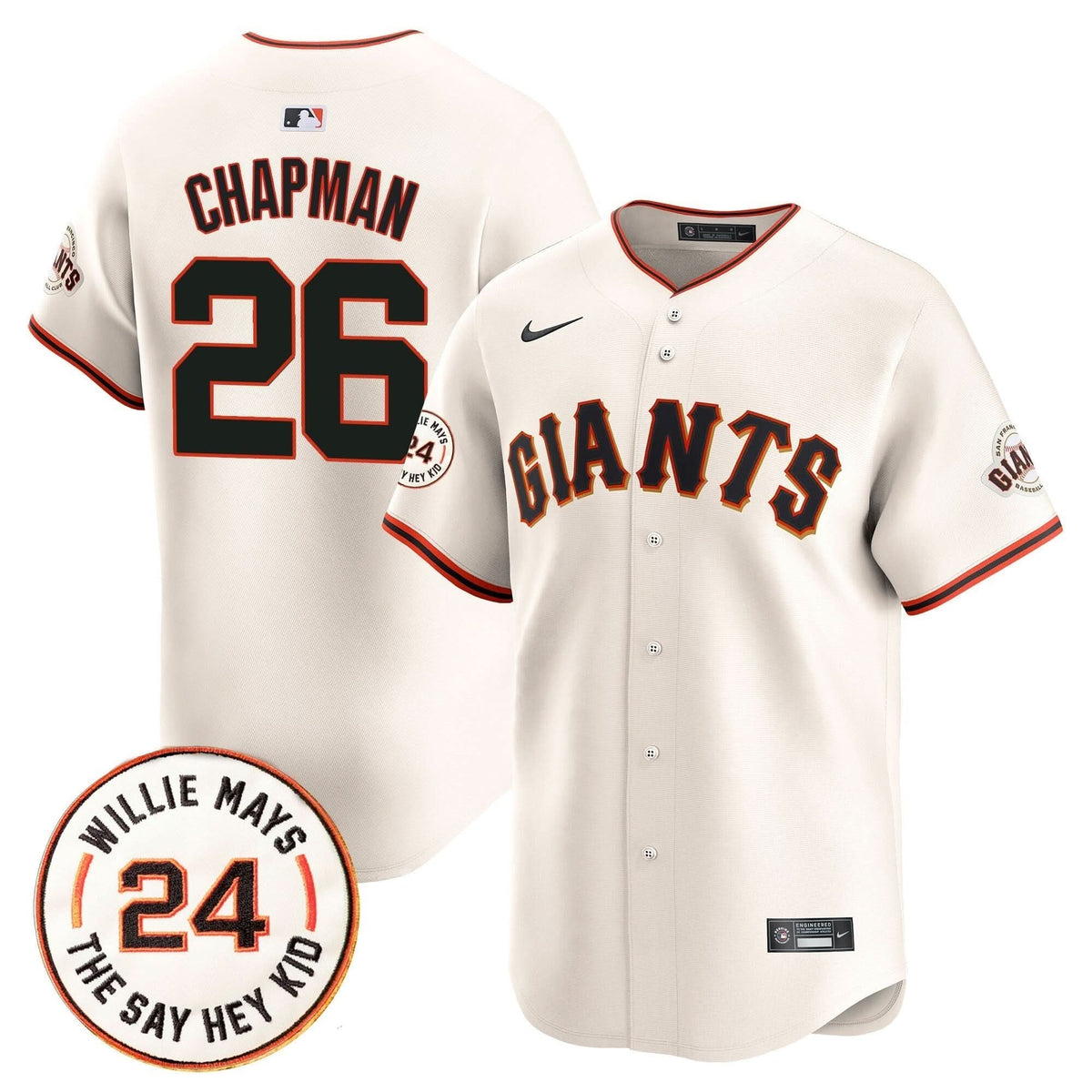 Men's San Francisco Giants 2025 Willie Mays Patch Vapor Premier Limited Jersey - All Stitched
