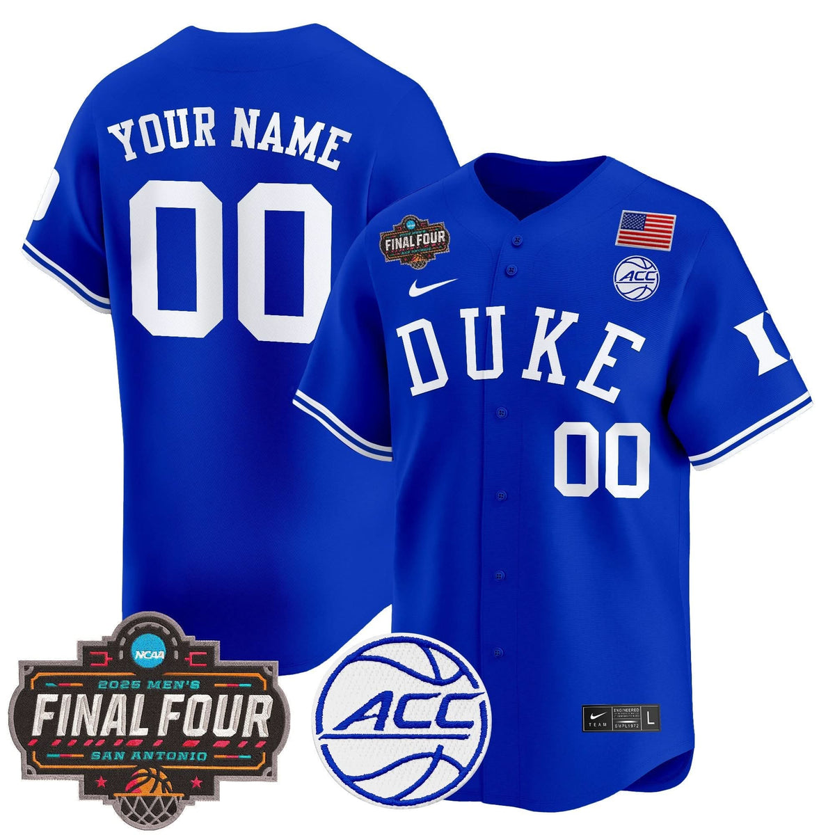 Duke Blue Devils 2025 Final Four Patch Vapor Baseball Custom Jersey - All Stitched