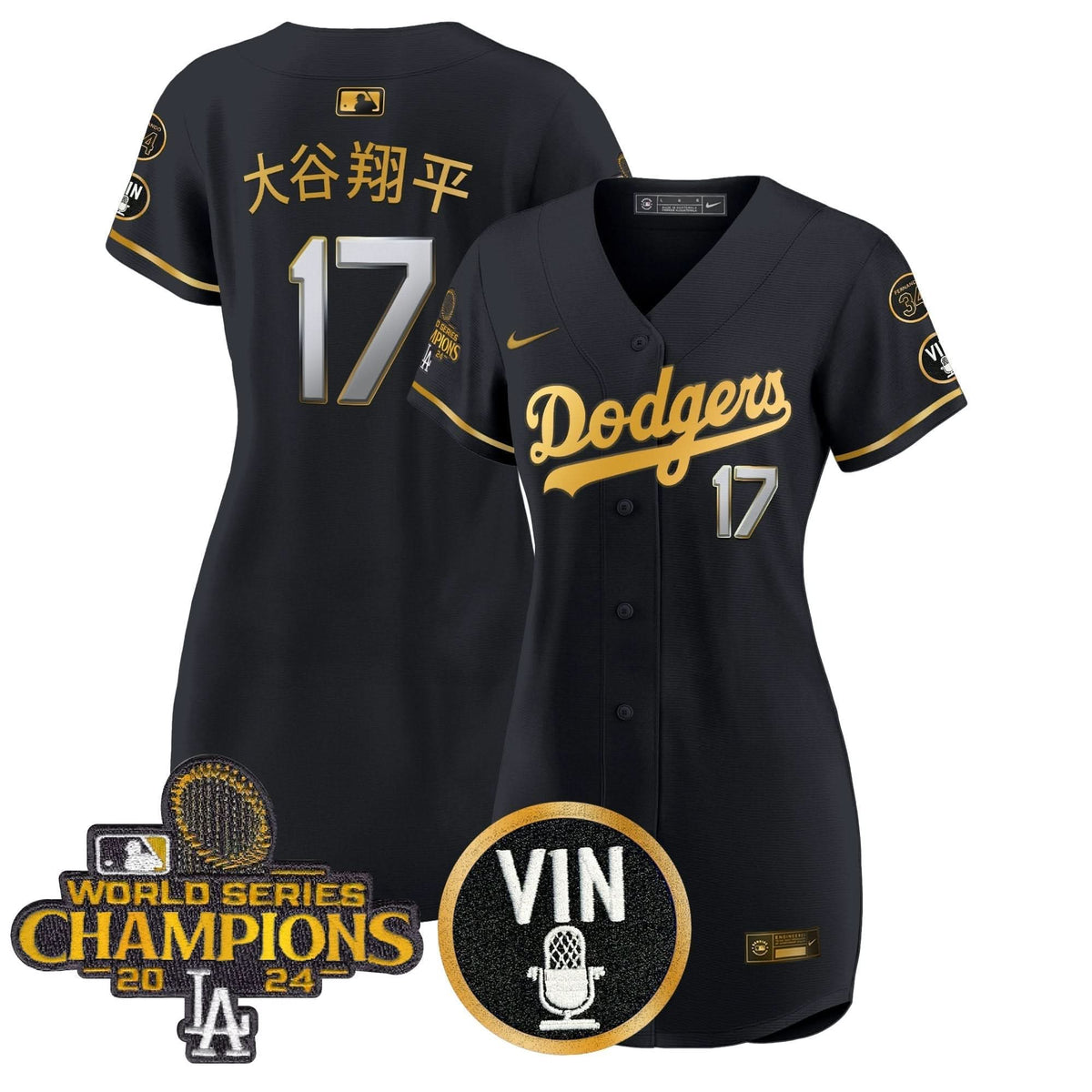 Women's Dodgers 2025 Vin Scully & #34 Fernando Patch Gold Baseball Dress - All Stitched
