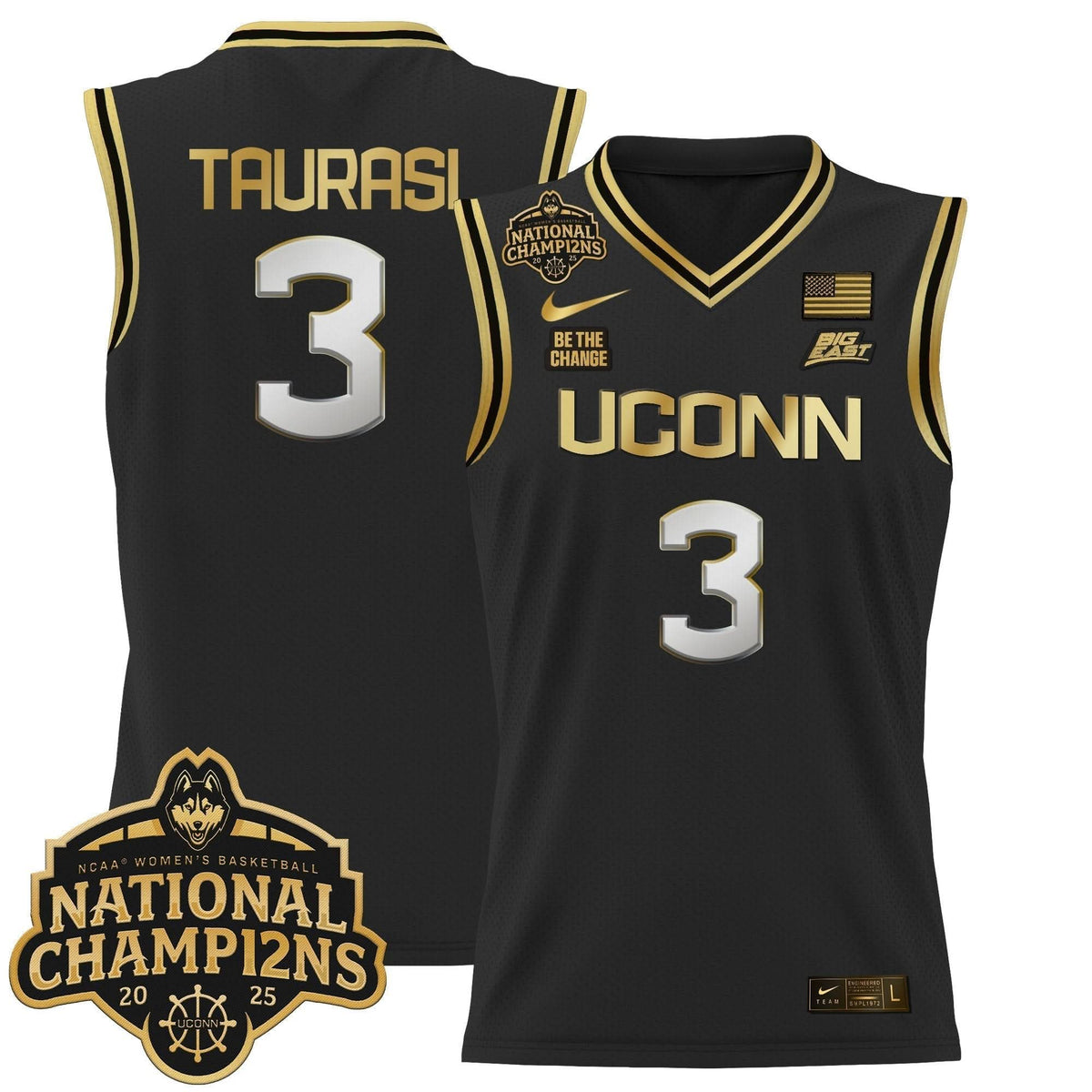 Men's Size - UConn Huskies 2025 Women's National Champions Patch Lightweight Basketball Jersey - All Stitched