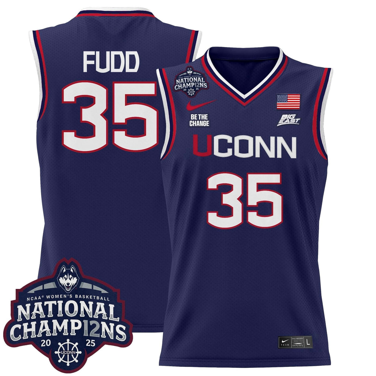 Men's Size - UConn Huskies 2025 Women's National Champions Patch Lightweight Basketball Jersey - All Stitched