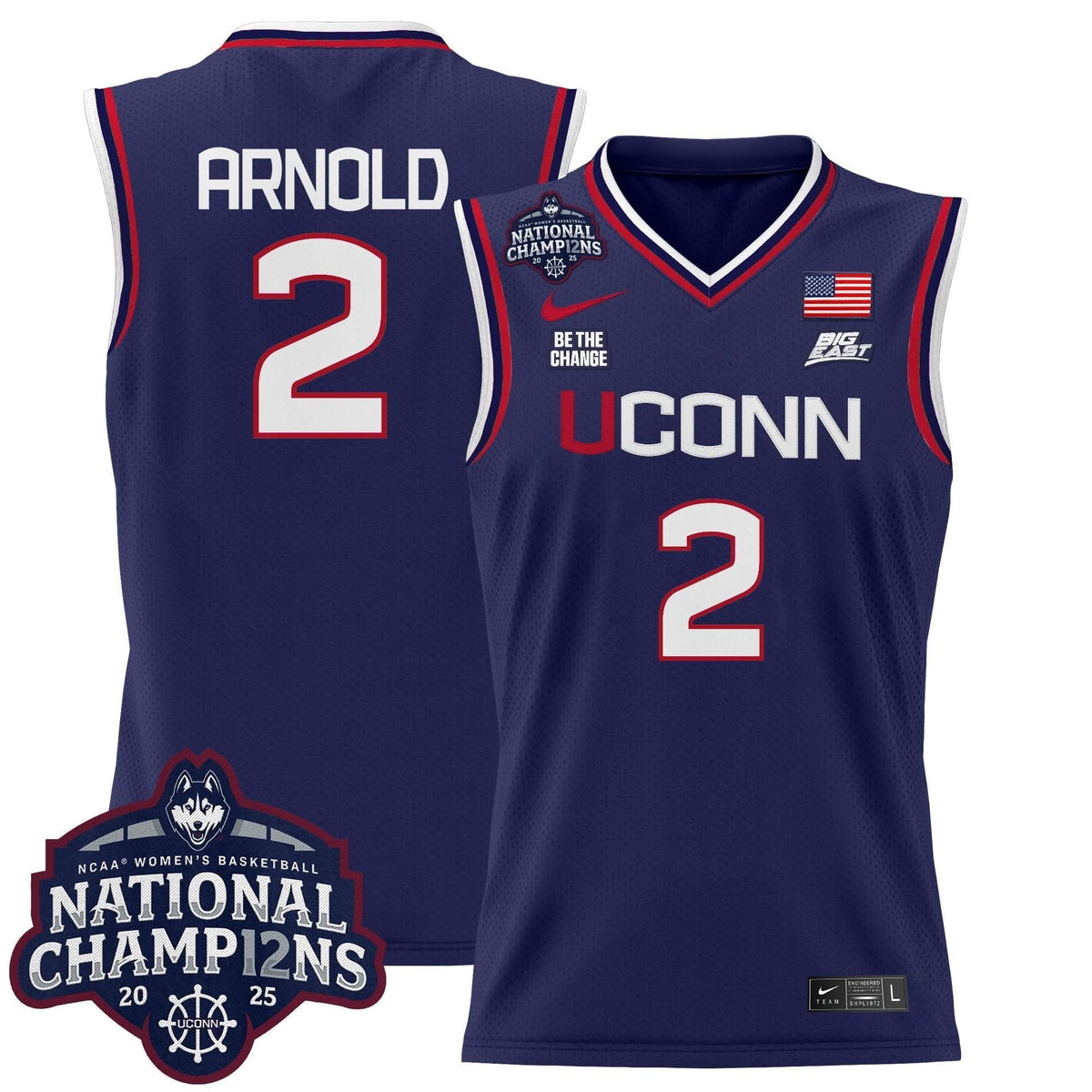 Men's Size - UConn Huskies 2025 Women's National Champions Patch Lightweight Basketball Jersey - All Stitched