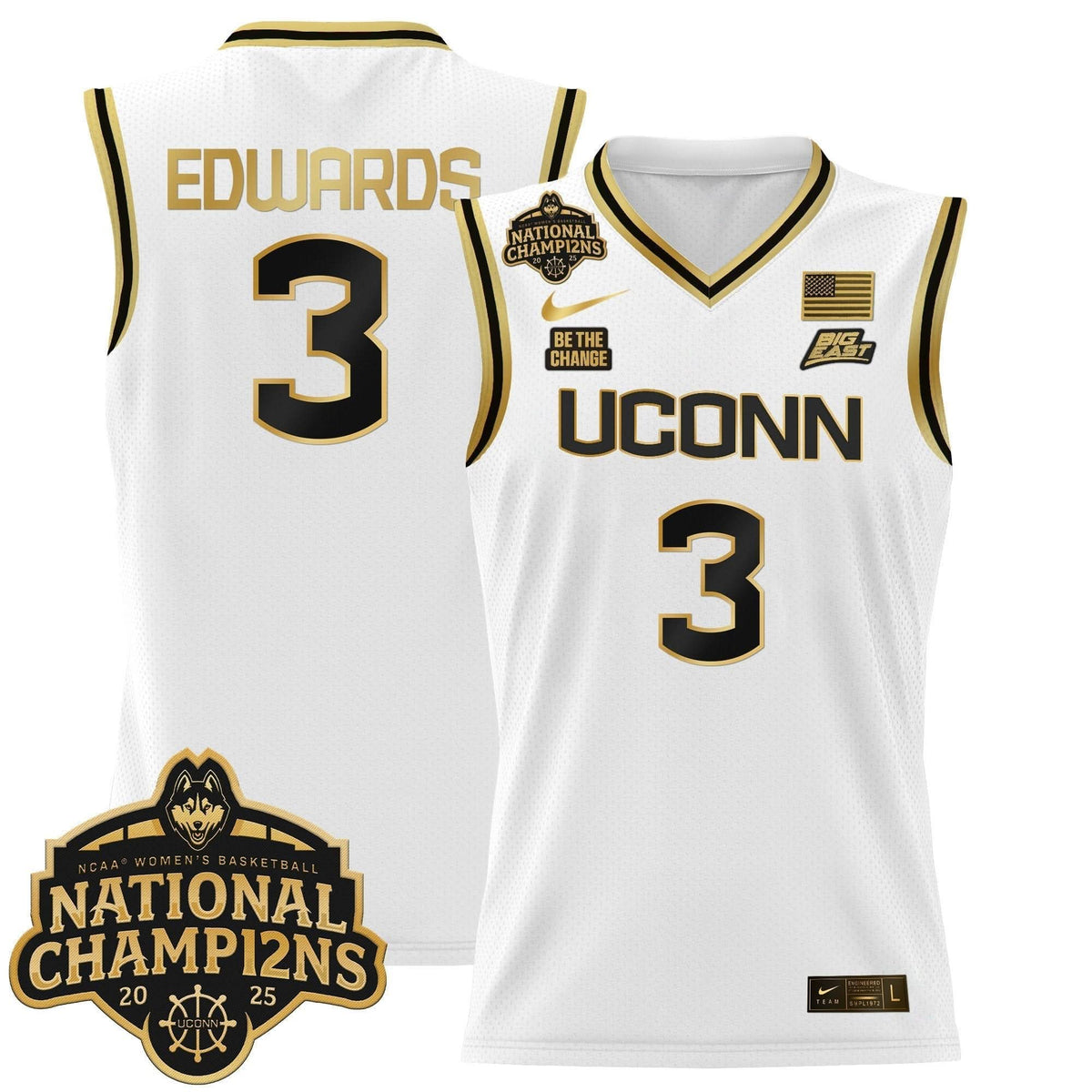 Men's Size - UConn Huskies 2025 Women's National Champions Patch Lightweight Basketball Jersey - All Stitched