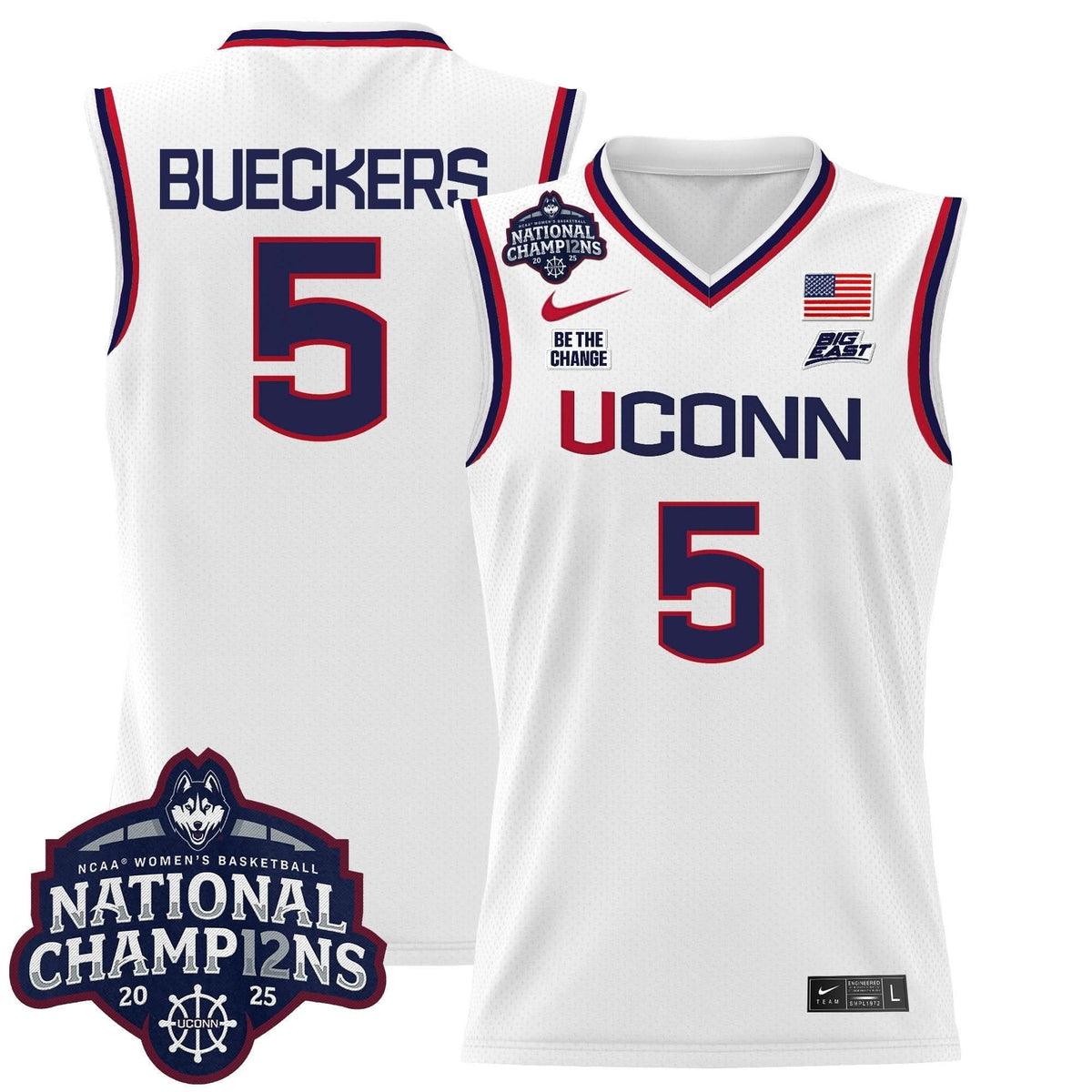 Men's Size - UConn Huskies 2025 Women's National Champions Patch Lightweight Basketball Jersey - All Stitched