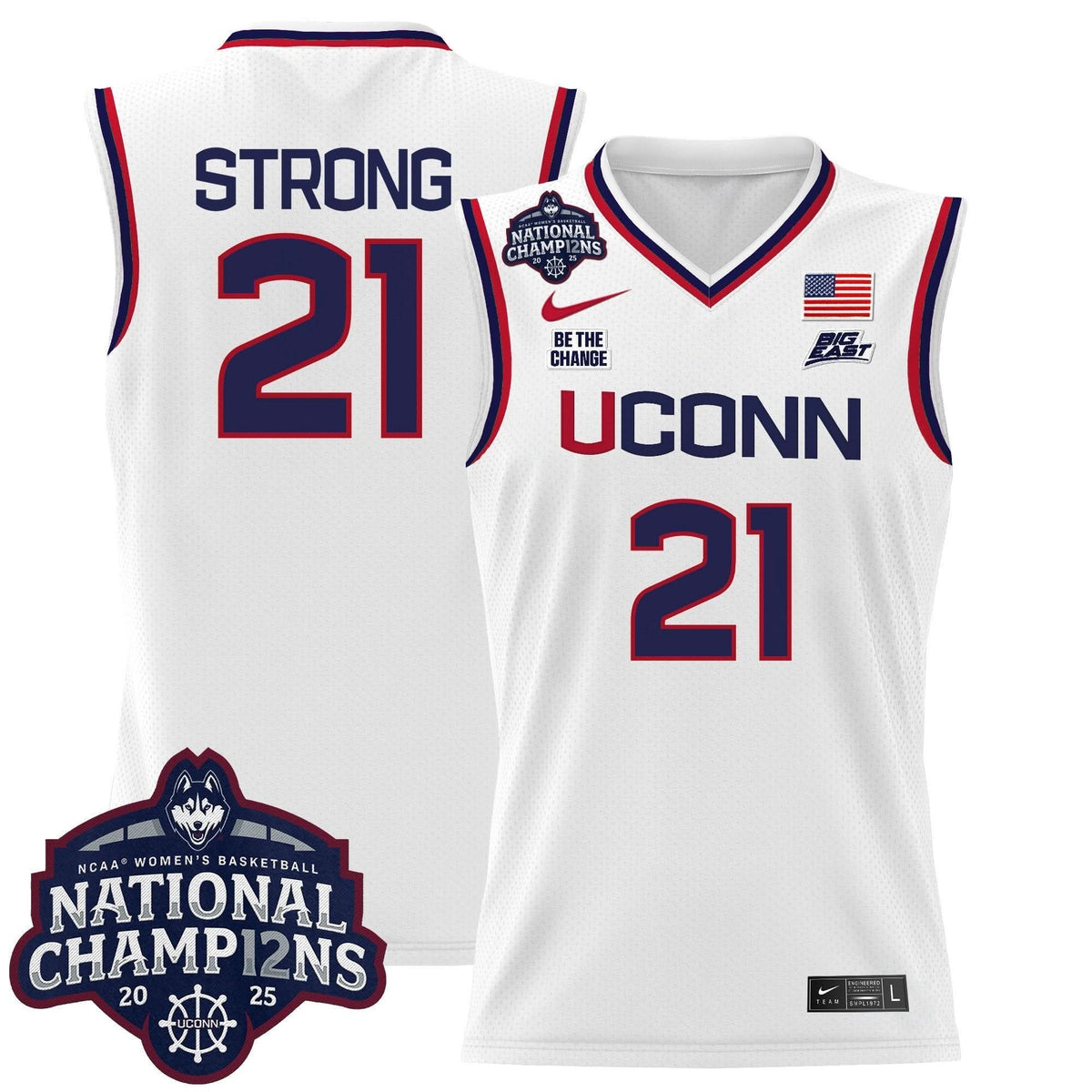 Men's Size - UConn Huskies 2025 Women's National Champions Patch Lightweight Basketball Jersey - All Stitched