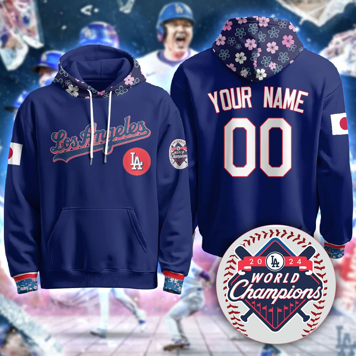 Custom Gender/Name Los Angeles Dodgers Japanese Heritage Night Hoodie - All Stitched