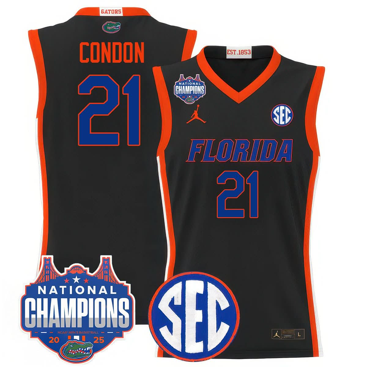 Men's Florida Gators 2025 National Champions Basketball Jersey - All Stitched