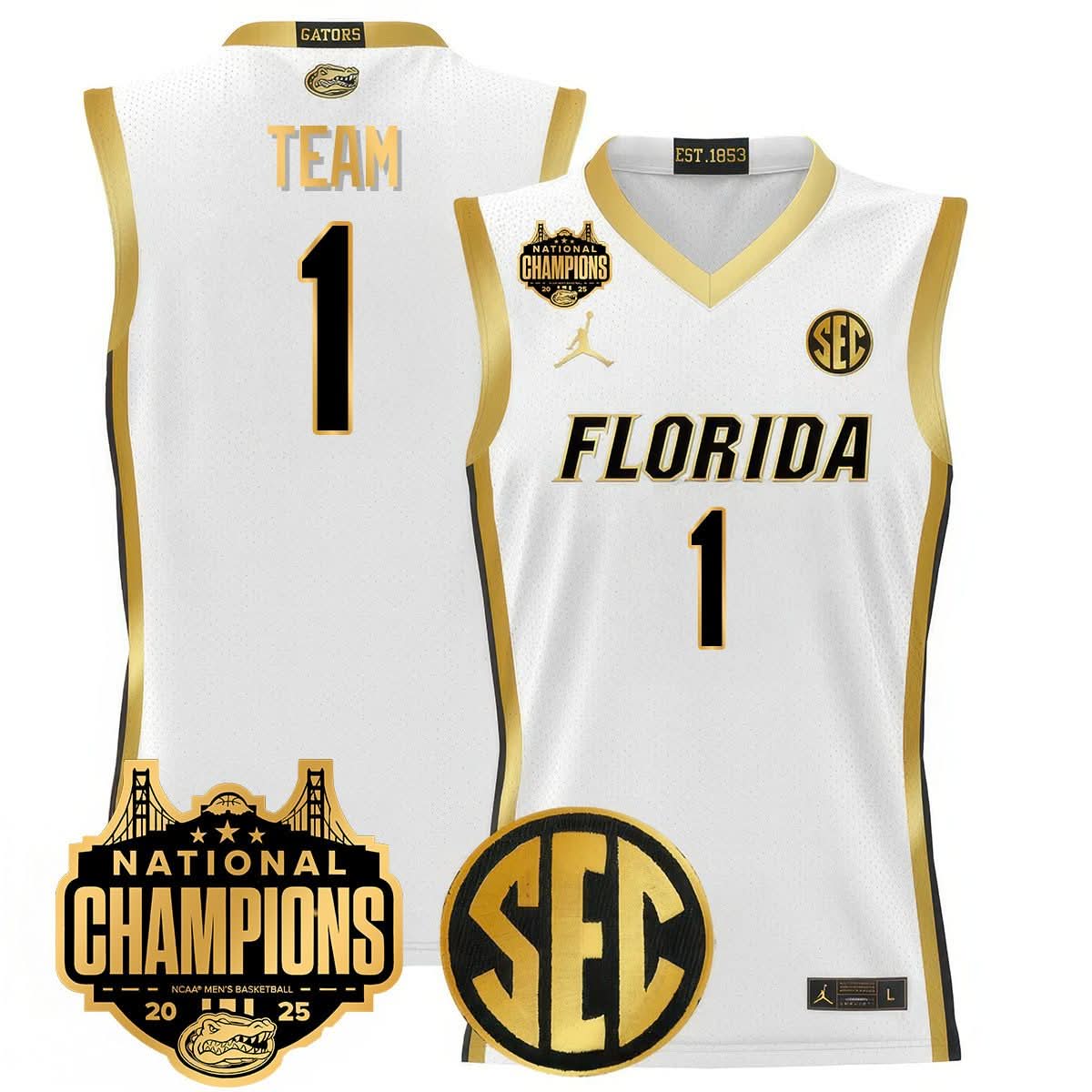 Men's Florida Gators 2025 National Champions Basketball Jersey - All Stitched