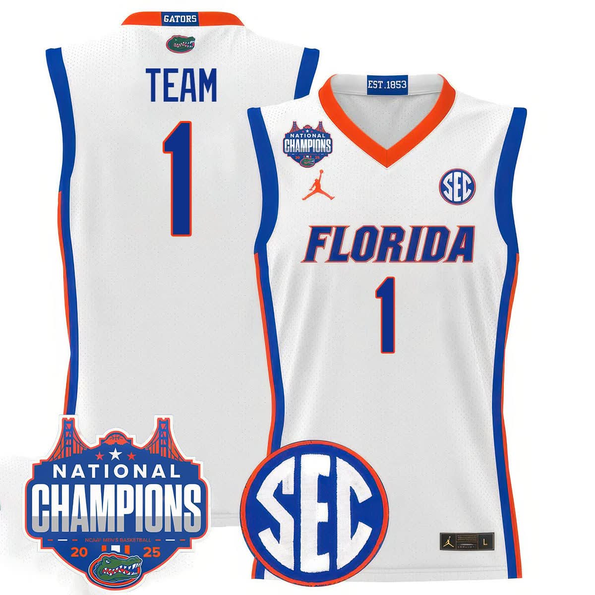 Men's Florida Gators 2025 National Champions Basketball Jersey - All Stitched