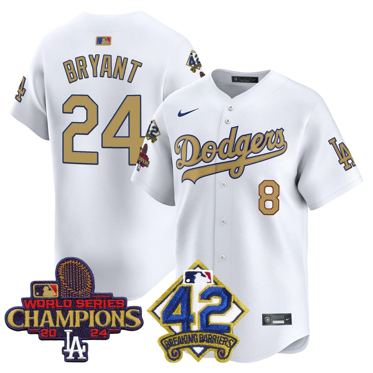 Men's Dodgers 2024 World Series Champions & Jackie Robinson Patch Vapor Premier Limited Jersey - All Stitched