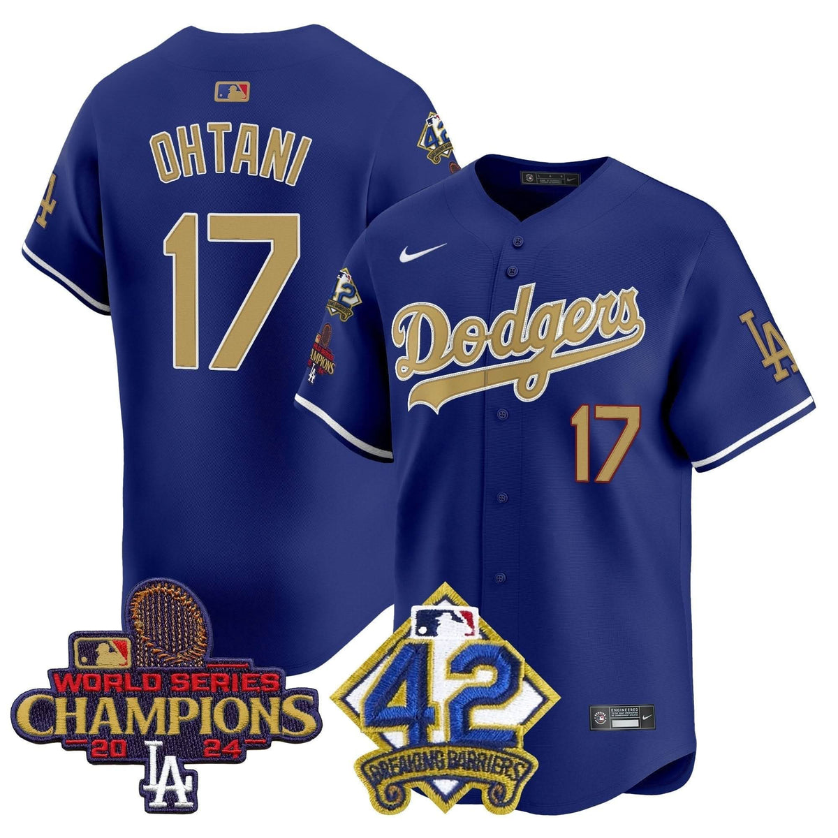 Men's Dodgers 2024 World Series Champions & Jackie Robinson Patch Vapor Premier Limited Jersey - All Stitched