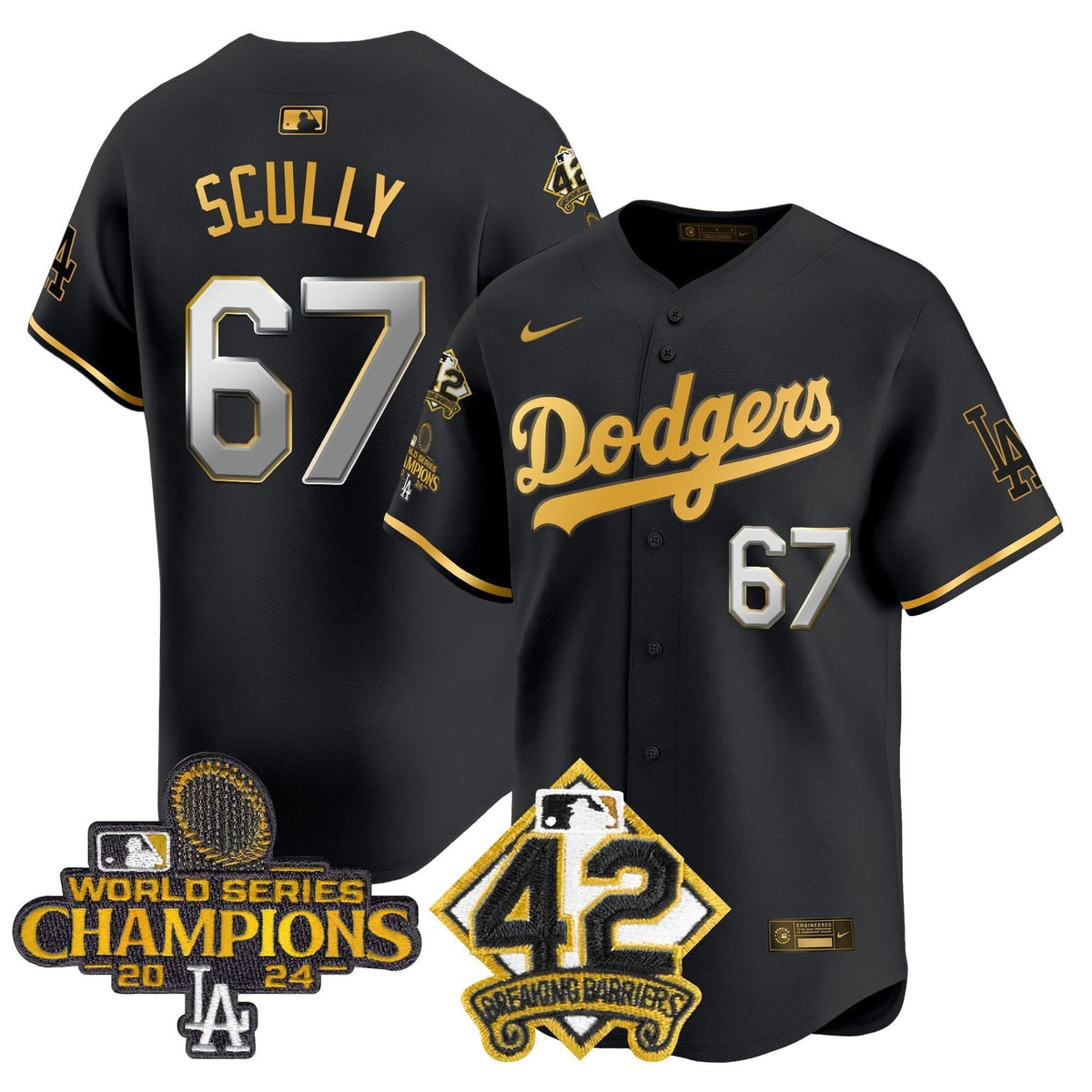 Men's Dodgers 2024 World Series Champions & Jackie Robinson Patch Vapor Premier Limited Jersey - All Stitched