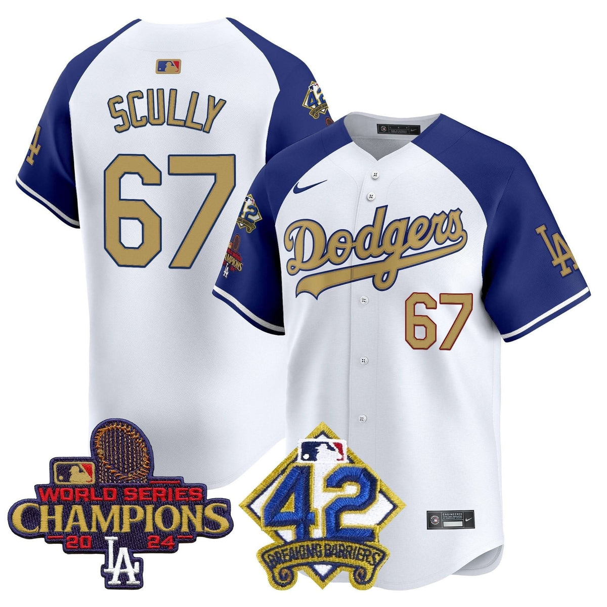 Men's Dodgers 2024 World Series Champions & Jackie Robinson Patch Vapor Premier Limited Jersey - All Stitched